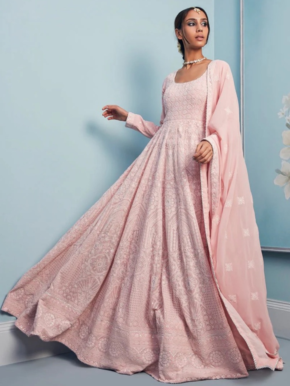 💎 LASHKARAA NWT Blush Pink Embroidered 3 Piece Anarkali Luxury Formal Gown XL 42